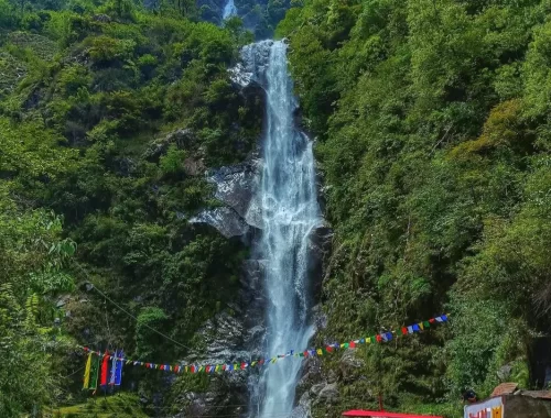 Bhewma Falls Sikkim scenic Himalayan waterfall cascading through lush green mountain valley