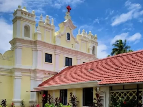 Chapel of St. Lawrence Goa historic Portuguese-style church with yellow facade and red tiled roof