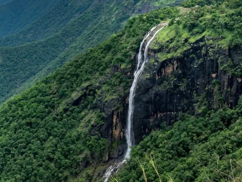 Chellarkovil Waterfall in Kerala, scenic hilltop cascade surrounded by lush Western Ghats greenery.
