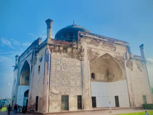 Chini Ka Rauza Agra Mughal tomb with glazed tile work and arched facade, historic monument in Uttar Pradesh
