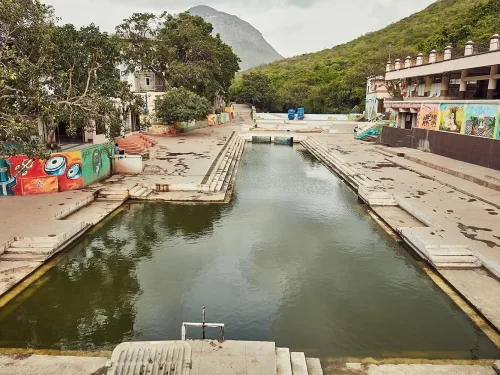 Damodar Kund Junagadh, sacred Hindu pilgrimage lake near Girnar in Gujarat, historic spiritual site and tourist attraction in India.