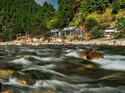 Dirang Chu River pristine mountain river flowing through scenic valleys and pine forests in Arunachal Pradesh Package.