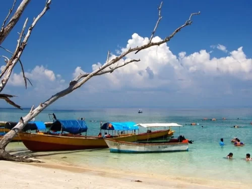 Elephant Beach, popular snorkeling destination in the Andaman Islands known for crystal clear waters, coral reefs, and water sports activities.