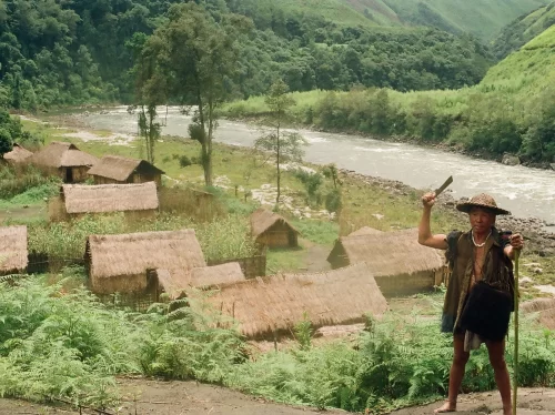 Emuli Village traditional tribal huts by river in Arunachal Pradesh scenic countryside