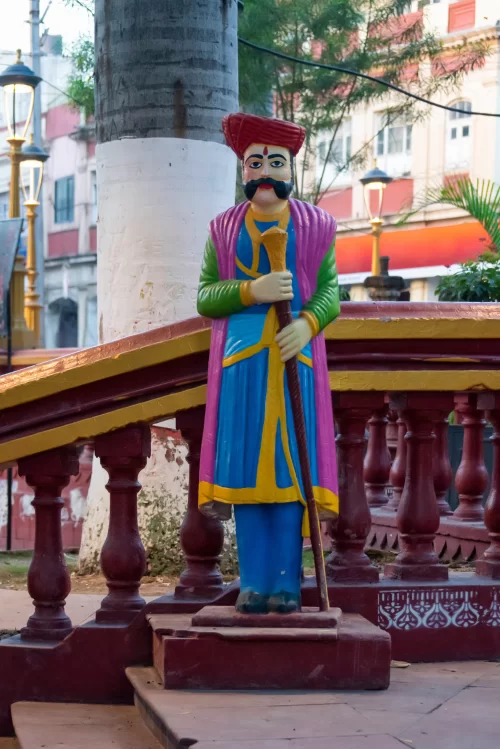 Darbaan of Rajwada Indore traditional palace guard statue at Rajwada heritage site in Madhya Pradesh tour packages
