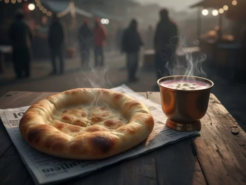 Girda in rustic baked flatbread texture with buttery crust, authentic Indian Kumaoni bread, warm Indian cuisine delight.