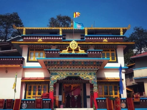 Gonjang Monastery Gangtok Sikkim Buddhist monastery with colorful Tibetan architecture and prayer flags 