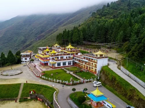 Gontse Gaden Rabgyel Ling Monastery beautiful hilltop Buddhist monastery complex surrounded by pine forests in Arunachal Pradesh Package.