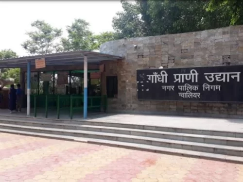  Gwalior Zoo in Madhya Pradesh featuring landscaped enclosures and shaded walking paths, a popular family attraction often included in Madhya Pradesh tour packages.