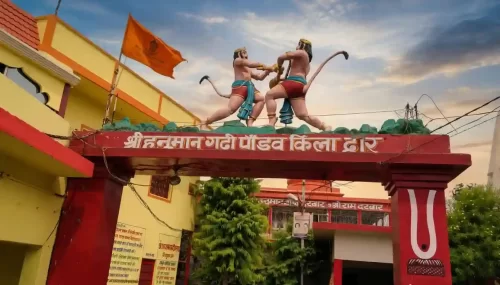 Hanuman Garhi Ayodhya, revered hilltop temple dedicated to Lord Hanuman with grand entrance gate and vibrant Hindu architecture in Uttar Pradesh.