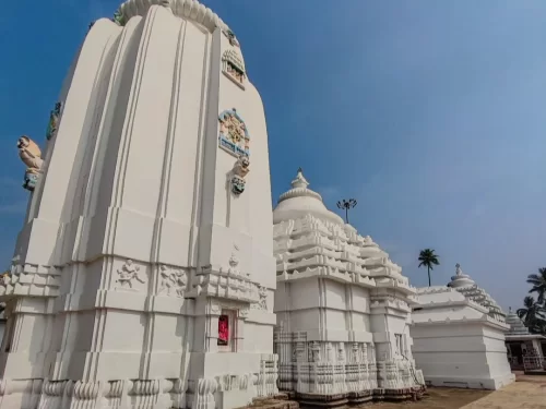 Alarnath Temple Brahmagiri Puri Odisha towering Kalinga shikhara white vimana intricate carvings palm trees, Vishnu Alarnath Dev Mahalakshmi Anavasara Jagannath manifestation, perfect Puri Rath Yatra spiritual package.