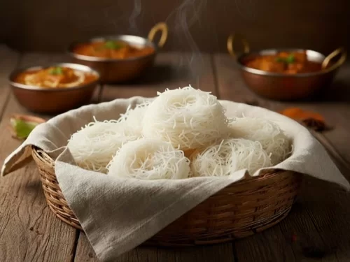 Houseboat at Alleppey backwaters during sunset, featuring palm trees and calm lagoons, romantic Kerala tour package.