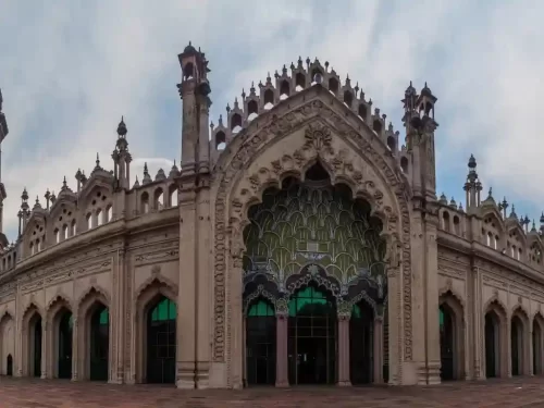 Jama Masjid Lucknow, magnificent Mughal-era mosque with ornate arches and intricate Islamic architecture in Uttar Pradesh.