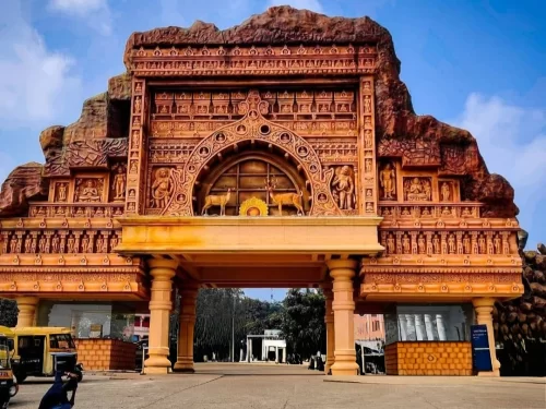 Kaneri Museum in Maharashtra featuring an intricately carved grand entrance inspired by ancient Indian architecture, a cultural and educational attraction included in Maharashtra tour packages