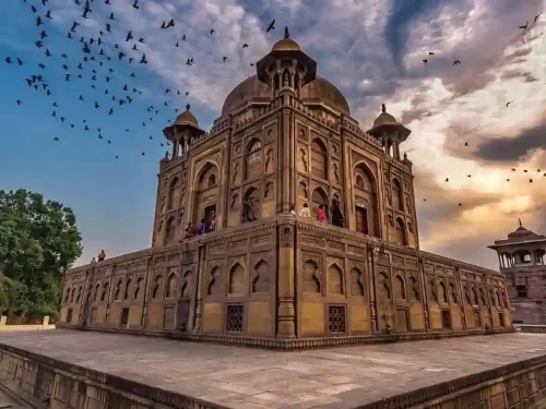 Khusro Bagh Prayagraj, historic Mughal garden complex with grand sandstone mausoleums and intricate architecture in Uttar Pradesh.