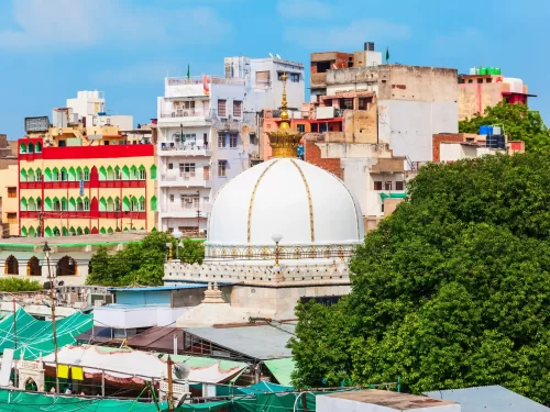 Khwaja Gharib Nawaz Dargah Sharif Ajmer Sacred white marble shrine of Sufi saint Moinuddin Chishti in Rajasthan.