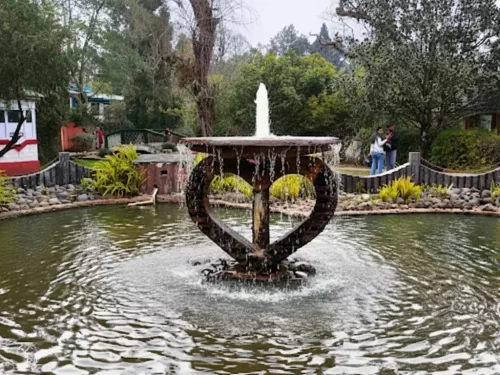 Lady Hydari Park in Shillong, landscaped garden with decorative fountain and scenic surroundings.