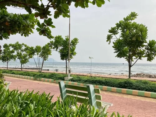 Lawsons Bay Beach Visakhapatnam. Peaceful sandy beach with scenic promenade and Bay of Bengal views in Andhra Pradesh.