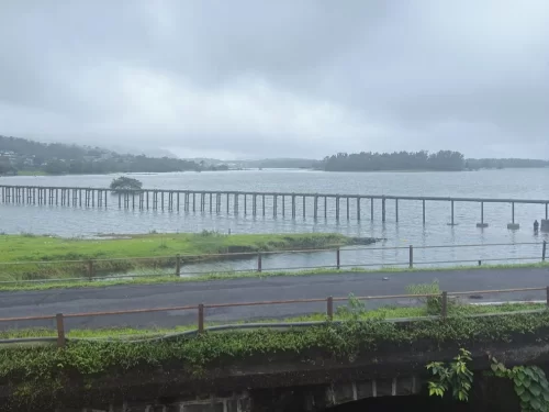 Lonavala Lake. Scenic monsoon lake in Lonavala with tranquil waters and lush green surroundings.