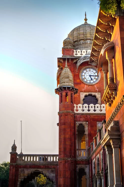 Mahatma Gandhi Hall Ghanta Ghar in Indore featuring grand Indo Gothic architecture and iconic clock tower showcasing historic charm perfect for Indore sightseeing and Madhya Pradesh tour packages