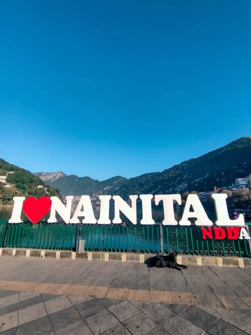 I Love Nainital sign near Naini Lake featured in Uttarakhand tour packages