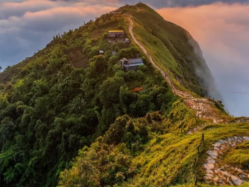 Nongjrong Village Meghalaya sunrise viewpoint with scenic ridge trail and misty valley landscape