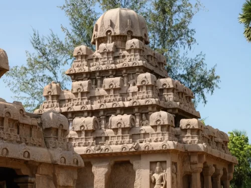 Pancha Rathas, UNESCO-listed monolithic rock temples in Mahabalipuram showcasing Pallava-era Dravidian architecture