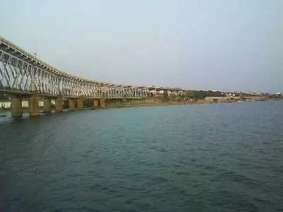 Pattiseema, Godavari River bridge and scenic water views near Pattiseema Temple in Andhra Pradesh. 