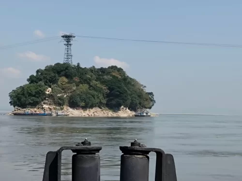 Peacock Island Guwahati Assam scenic Brahmaputra River island with lush greenery and ferry view