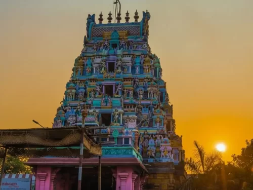 Perur Pateeswarar Temple ancient stone architecture and intricately carved pillars of the Kanaka Sabha at the historic Coimbatore temple