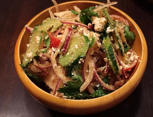 Phagshapa with sliced pork and radish tossed in mild spices and herbs, authentic Indian Sikkimese cuisine with fresh rustic flavors.