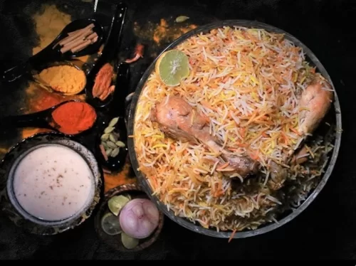 Pukki Biryani is a fragrant layered rice delicacy cooked to perfection with tender meat, aromatic spices, and saffron-infused basmati for a royal, slow-cooked flavor.
