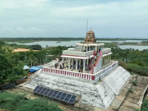 Ramar Padam Temple hilltop shrine featuring the sacred footprints of Lord Rama and a panoramic view of Rameswaram island