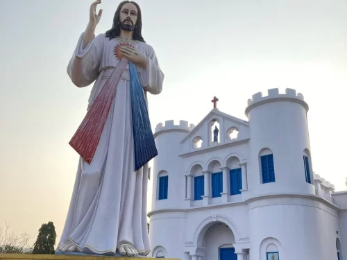 Ross Hill Church Visakhapatnam. Sacred Christian pilgrimage site with hilltop chapel and panoramic city and sea views.