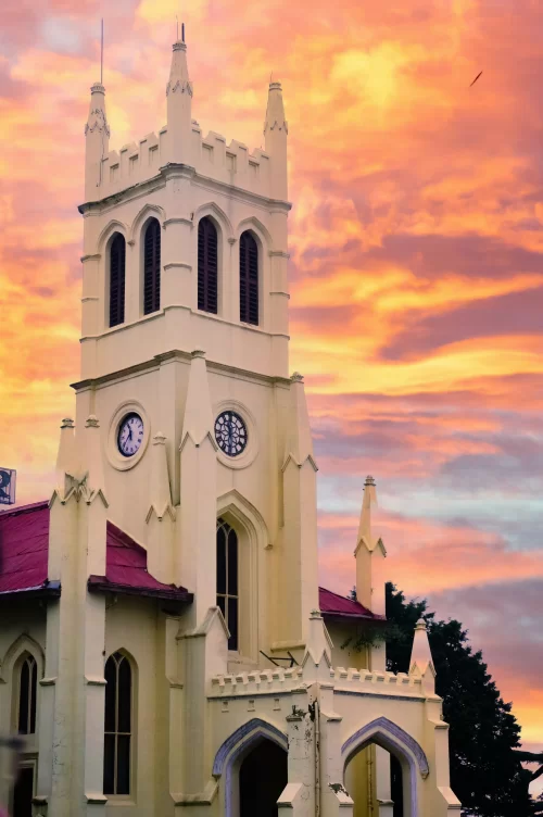 Christ Church, Shimla – iconic colonial landmark at sunset featured in Himachal Pradesh tour packages