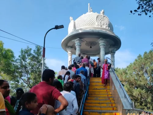 Shrivari Paadaalu Tirumala sacred hilltop shrine with devotees in Andhra Pradesh tour packages.