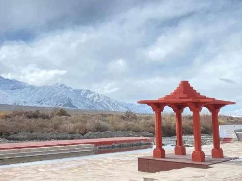 Sindhu Ghat Viewpoint, serene Indus River riverside attraction near Leh, Ladakh with Himalayan mountain views.