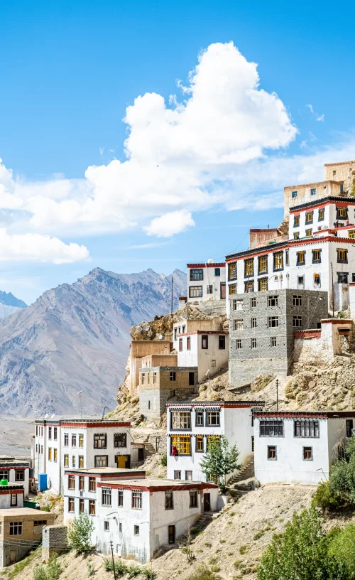 Kaza, Spiti Valley – hillside monastery village with Himalayan backdrop featured in Himachal Pradesh tour packages