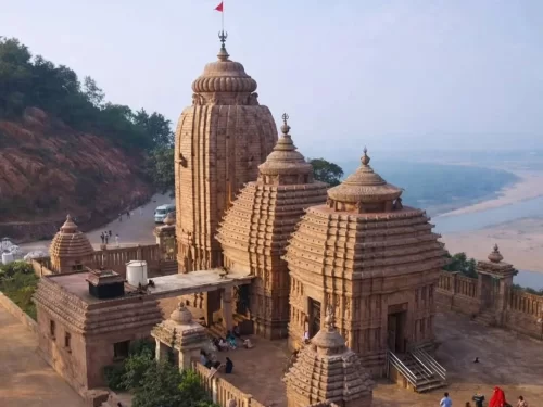 Tara Rani Temple, ancient 13th century temple in Odisha showcasing classic Kalinga architecture overlooking the riverbank.