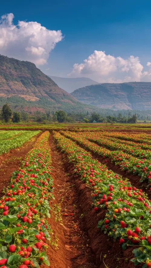 Laxmi Strawberry Farm fresh strawberry fields with Sahyadri mountain landscape in Mahabaleshwar Maharashtra tour packages