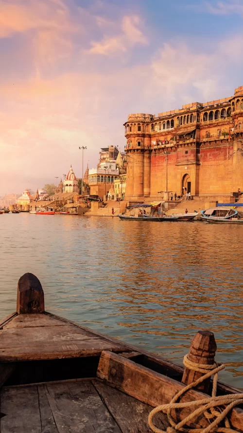 Varanasi Ghats – boat view of historic riverfront temples featured in Uttar Pradesh tour packages