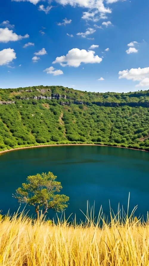 Lonar Crater Lake meteor impact crater surrounded by lush green hills in Aurangabad Maharashtra India Maharashtra tour packages