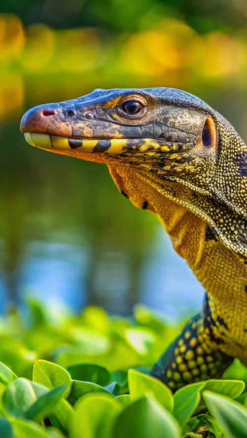 Close up of monitor lizard in Bhitarkanika National Park Odisha among green foliage showcasing diverse wildlife in Odisha tour packages