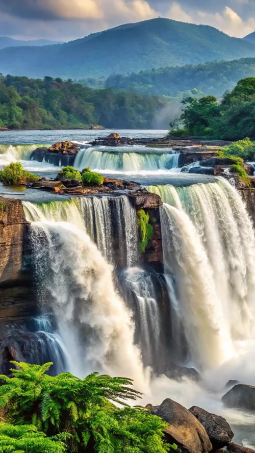 Majestic Athirappilly Waterfalls cascading through lush green forests in Kerala, often called the Niagara of India, a breathtaking natural attraction featured in Kerala tour packages.