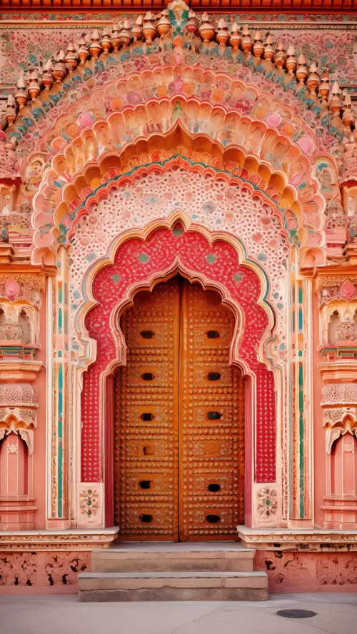 Patrika Gate Jaipur Rajasthan during daylight, featuring vibrant arches and carved wooden doors, perfect cultural experience Rajasthan tour package