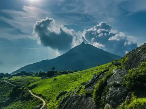 Velliangiri Hills, sacred trekking destination near Coimbatore, Tamil Nadu part of Western Ghats mountain range.