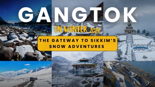 Gangtok in winter snowy Himalayan landscapes, monasteries and mountain roads in Sikkim winter travel and Sikkim tour packages.
