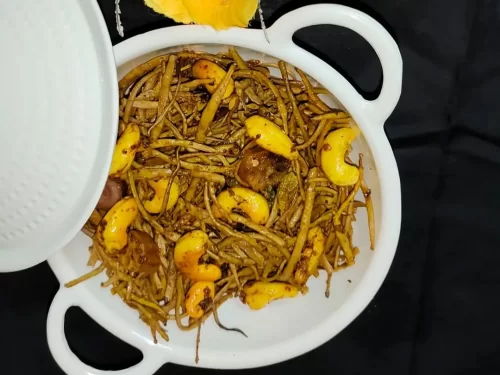 Ker Sangri cooked in traditional Rajasthani spices with dried beans and berries, authentic Indian desert vegetable dish.