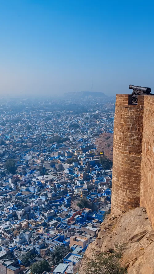 View of Blue City Jodhpur from Mehrangarh Fort in Rajasthan showcasing historic architecture and cityscape in Rajasthan tour packages