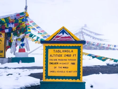 Tanglang La (Taglang La) Pass sits at 5,328 meters (17,480 ft) on Leh-Manali Highway in Ladakh, often signposted as 17,582 ft and claimed as second highest motorable pass after Khardung La, though now ranked around 12th globally